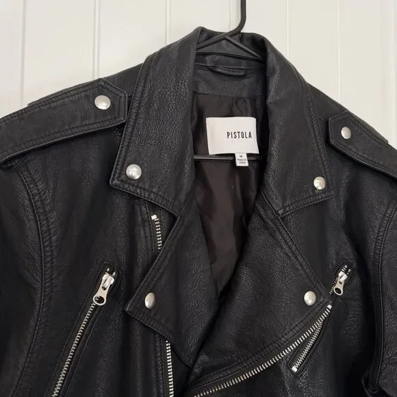 Pistola Blaine Boyfriend Moto Jacket Women Medium Black Faux Leather BikerGrunge - Picture 9 of 16